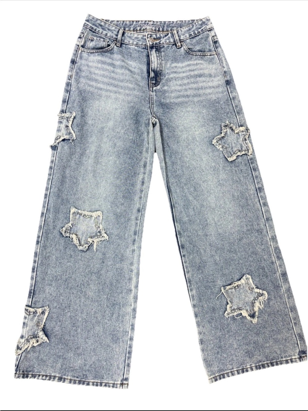 J For Justify Light Wash Wide-Leg Star Embroidered Denim Jeans Size 9